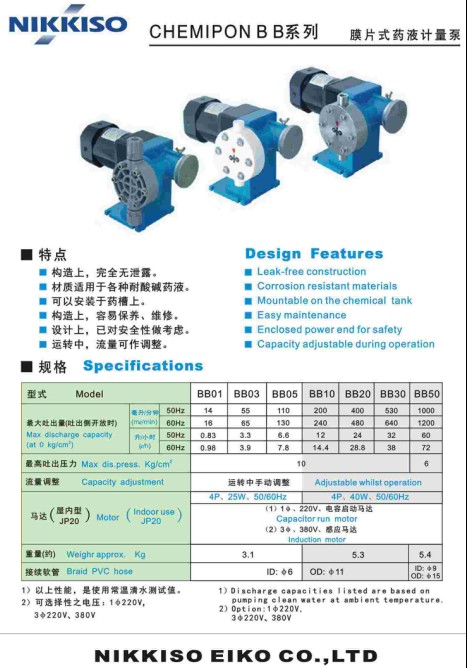 日本NIKKISO EIKO日機(jī)裝計(jì)量泵BB20-PVP4