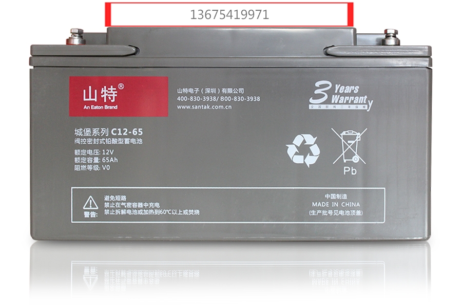 山特（SANTAK）UPS電源電池鉛酸蓄電池免維護(hù)12V65AH C12-65A