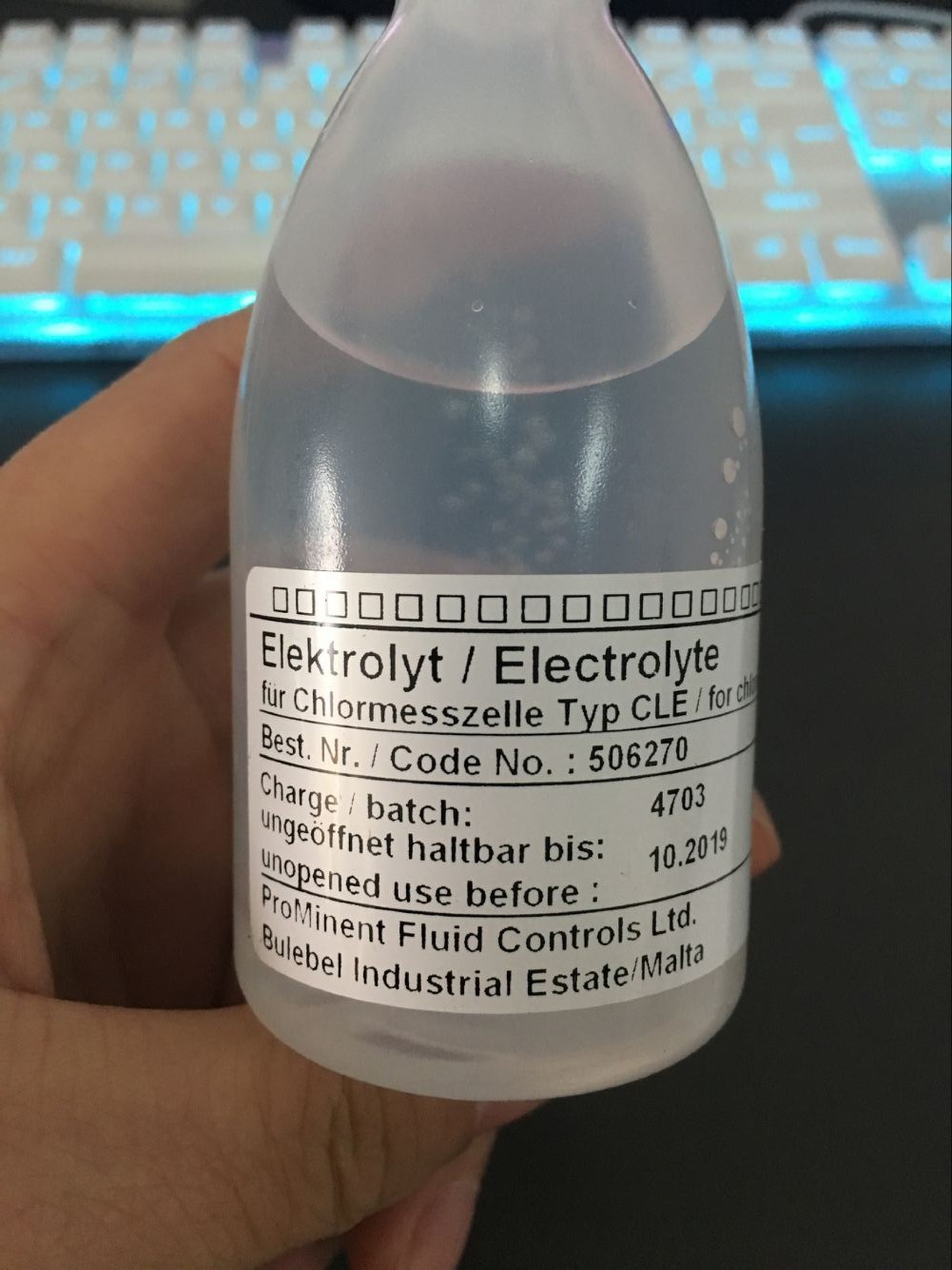 普羅名特CLE系列余氯傳感器配套電解液，訂貨號(hào)506270