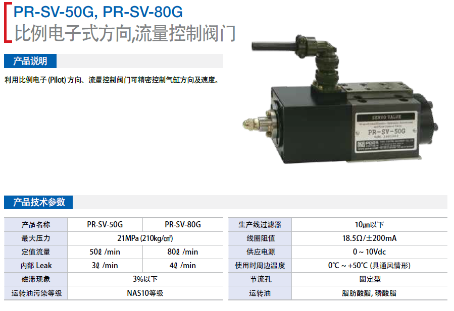 PR-SV-50G韓國(guó)保羅 比例電子式方向，油量控制閥門