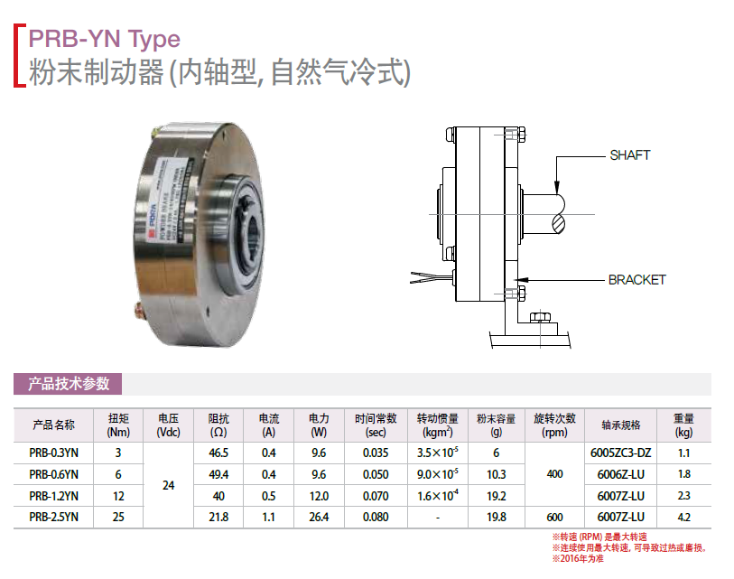 磁粉制動(dòng)器（內(nèi)軸型、自然氣冷式）:PRB-0.3YN   PRB-0.6YN