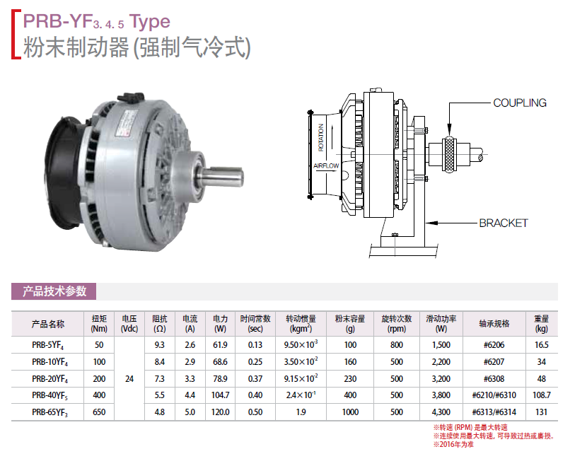 磁粉制動器（強(qiáng)制氣冷式）：PRB-5YF4 PRB-10YF4 PRB-20YF