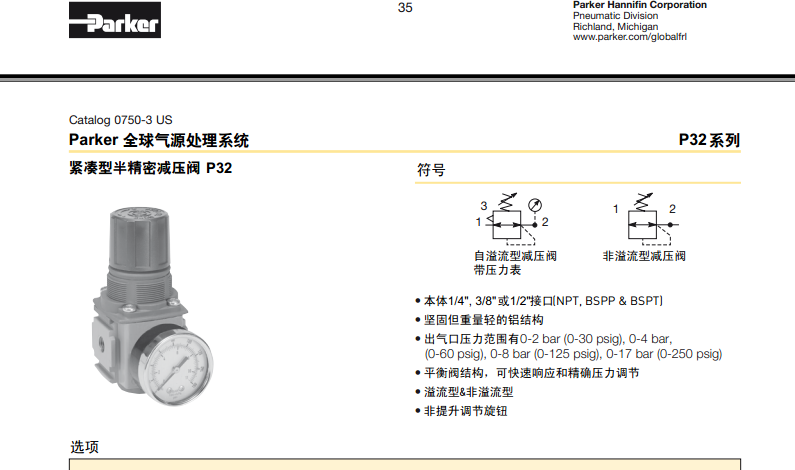 美國派克Parker減壓閥/緊湊型精密減壓閥，派克精密減壓閥