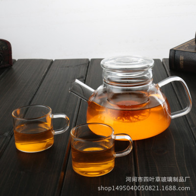 耐熱玻璃茶壺 北歐簡(jiǎn)約短嘴平蓋玻璃茶壺 大容量三件式泡茶壺