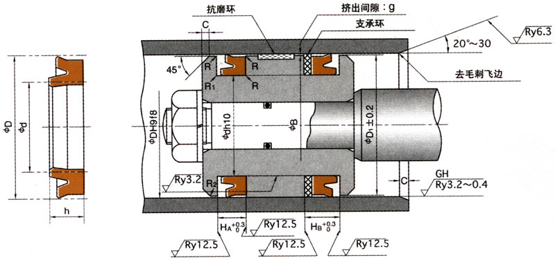 液壓密封件 > 活塞密封專用密封件 > OSI型 FU1539L 日本NOK密封