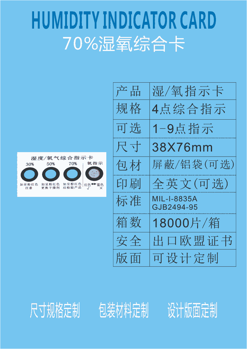 四點濕度氧氣含量綜合指示卡 航材氧指示卡 濕度指示卡符合國標GJB2494-95