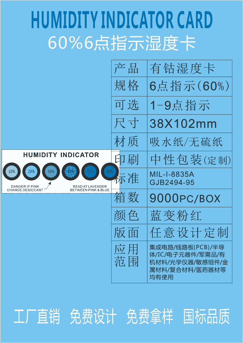 濕度卡 普通環(huán)保6點(diǎn)式濕度卡濕度顯示卡 濕度指示卡 溫濕度卡