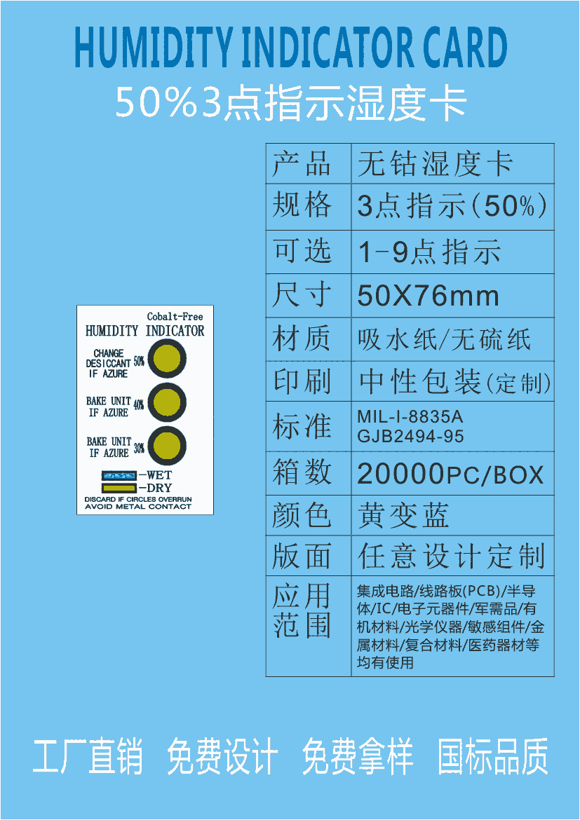 濕度卡3點/4點/6點電子IC元器件PCB測試卡包裝防潮濕度指示卡批發(fā)