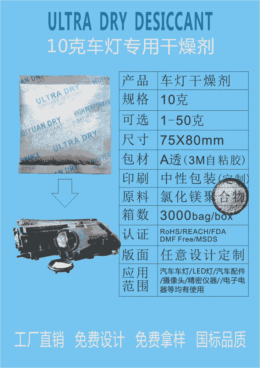 深圳車燈干燥劑大燈干燥劑找惠源干燥劑,干燥劑廠家直銷