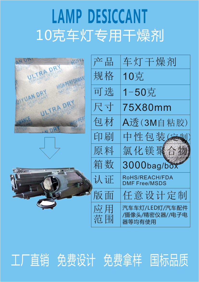 車燈干燥劑 氯化鎂干燥劑 江門供應(yīng)商 車燈防霧干燥劑 汽車防霧必品