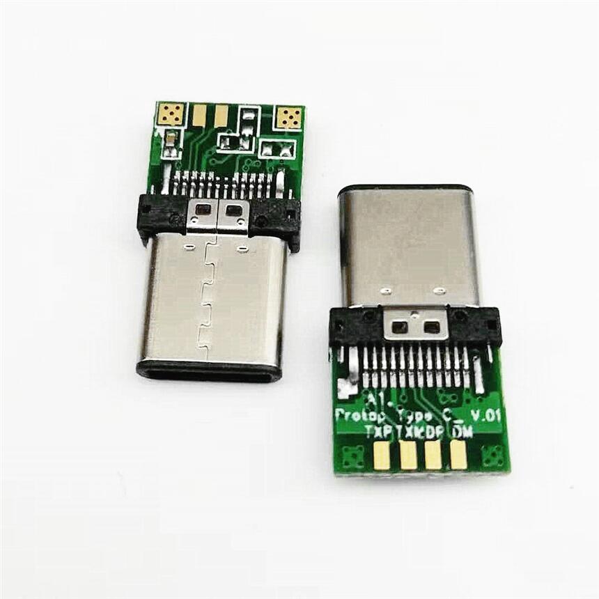 USB 3.1 TYPE-C 夾板公頭 24PIN 夾板0.8 帶PCB板 180度焊線式