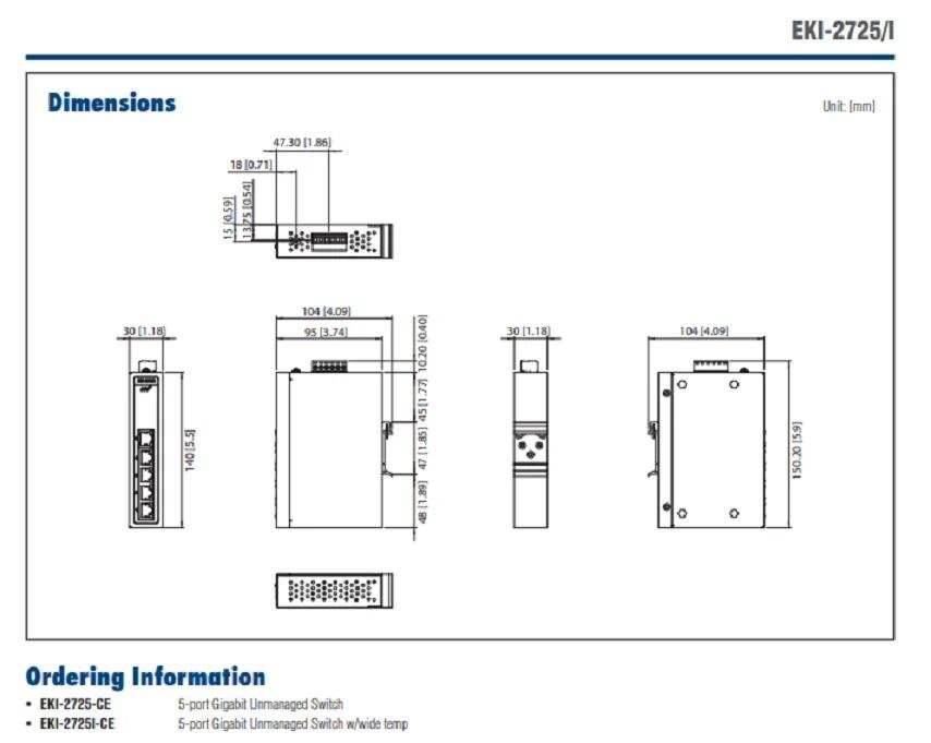 ADVANTECH EKI-2725 5端口千兆非網(wǎng)管型交換機