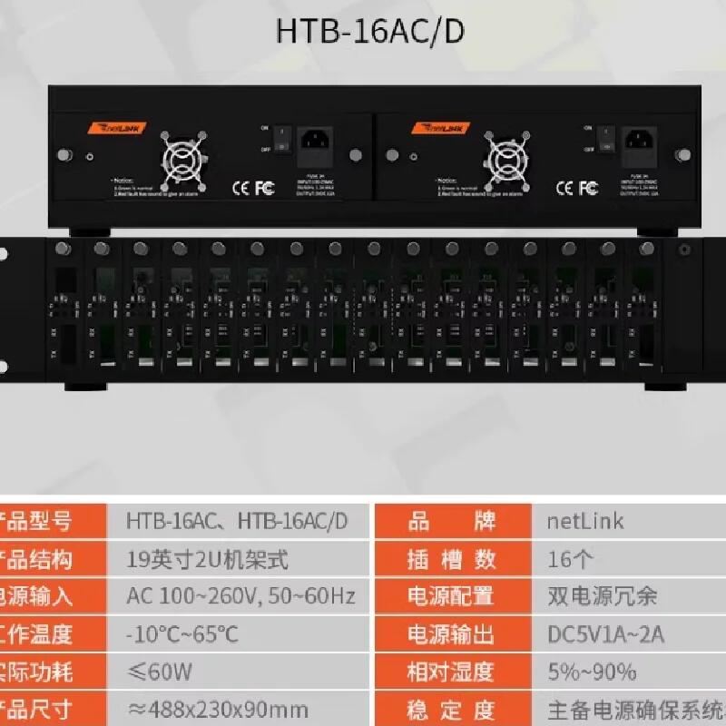 HTB-16AC/D 19英寸2U雙電源冗余電信級(jí)16槽光纖收發(fā)器插片式機(jī)框