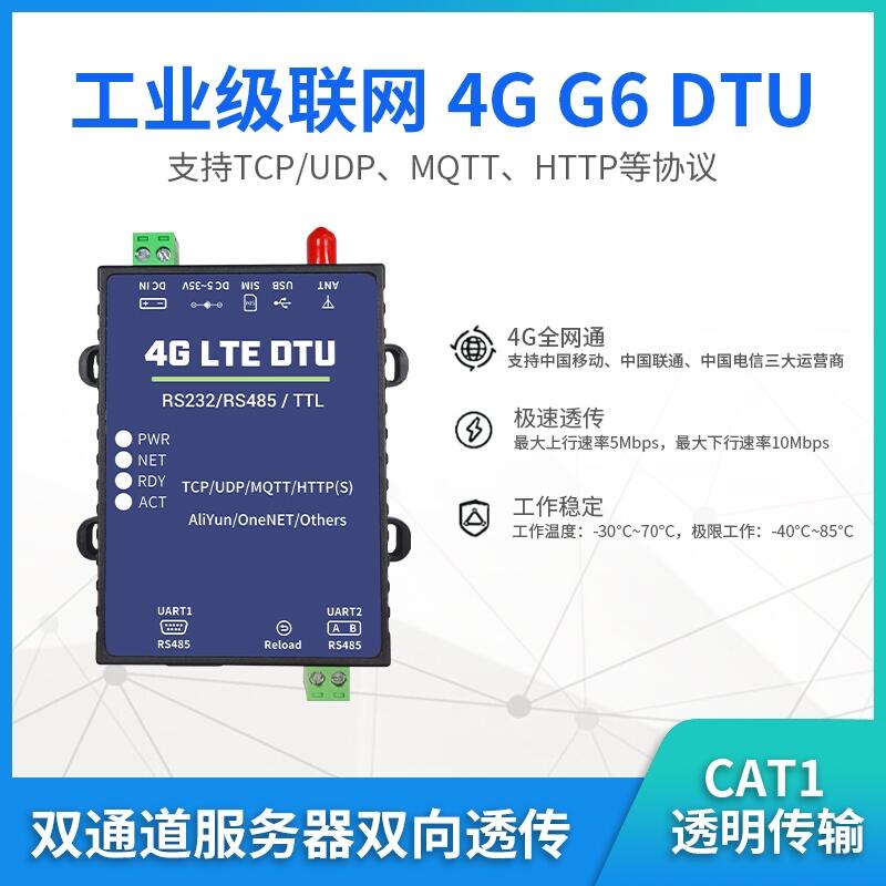 工業(yè)級4G DTU無線透傳模塊RS485通訊232串口全網通TCP/MQTT阿里云