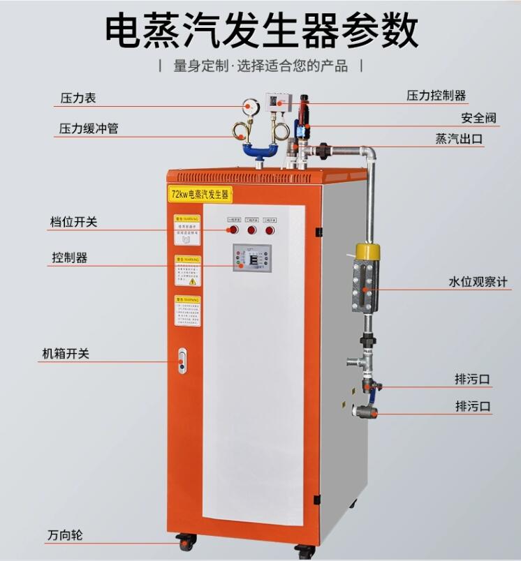 72kw蒸發(fā)量100kg/h電蒸汽發(fā)生器釀酒加溫煮豆?jié){電纜補(bǔ)溫窗簾定型