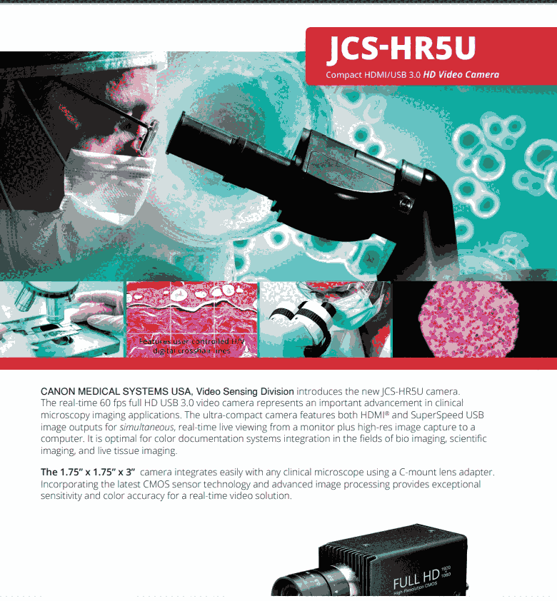 佳能生物顯微鏡USB/HDMI接口相機JCS-HR5U現(xiàn)貨經(jīng)銷商價格