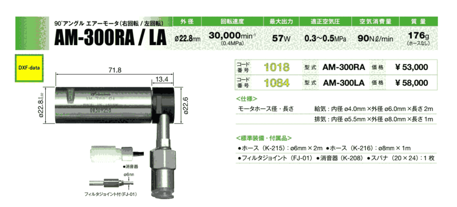 AM-310RA直角氣鉆 日本NAKANISHI中西90°彎頭氣動馬達(dá)