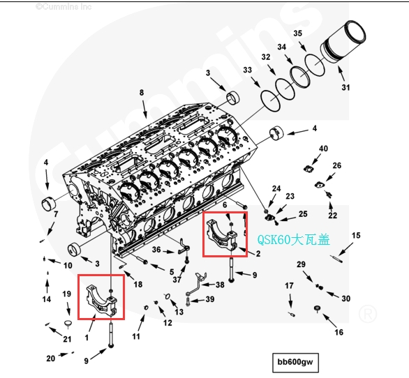 康明斯主軸承蓋3642431QSK60柴油機大瓦蓋