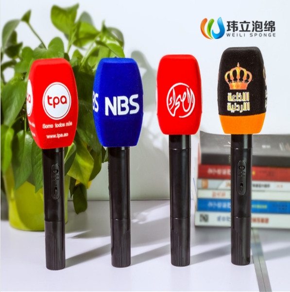 廠家定做 電視臺(tái)LOGO臺(tái)標(biāo)新聞采訪話(huà)筒套 NBS麥克風(fēng)話(huà)筒海綿套