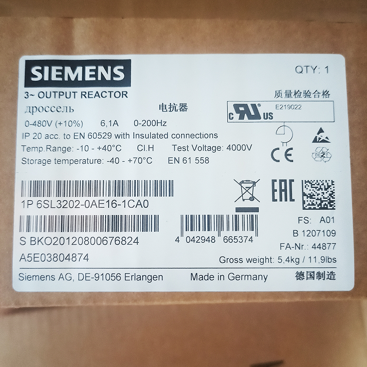 西門(mén)子G120 輸出電抗器  6SL3202-0AE16-1CA0