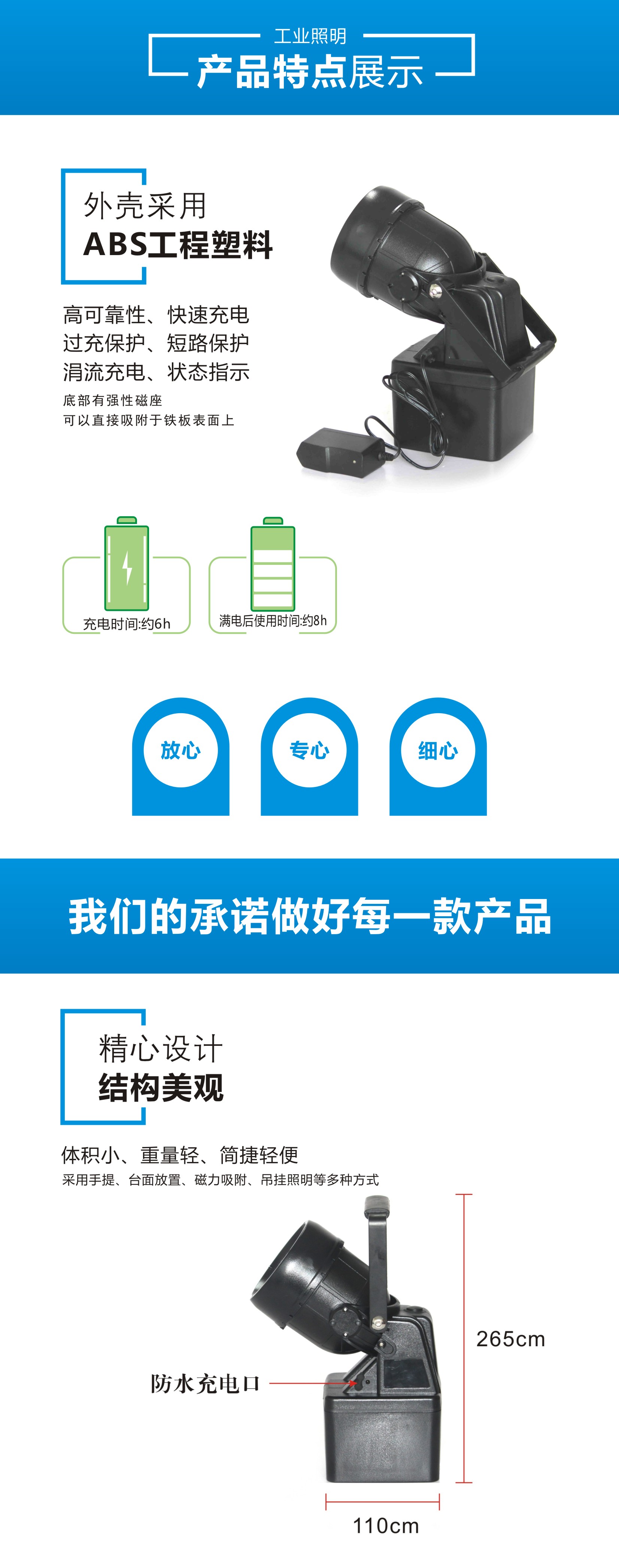 潤光照明便攜式強光手提搜索探照燈磁吸ODB3022