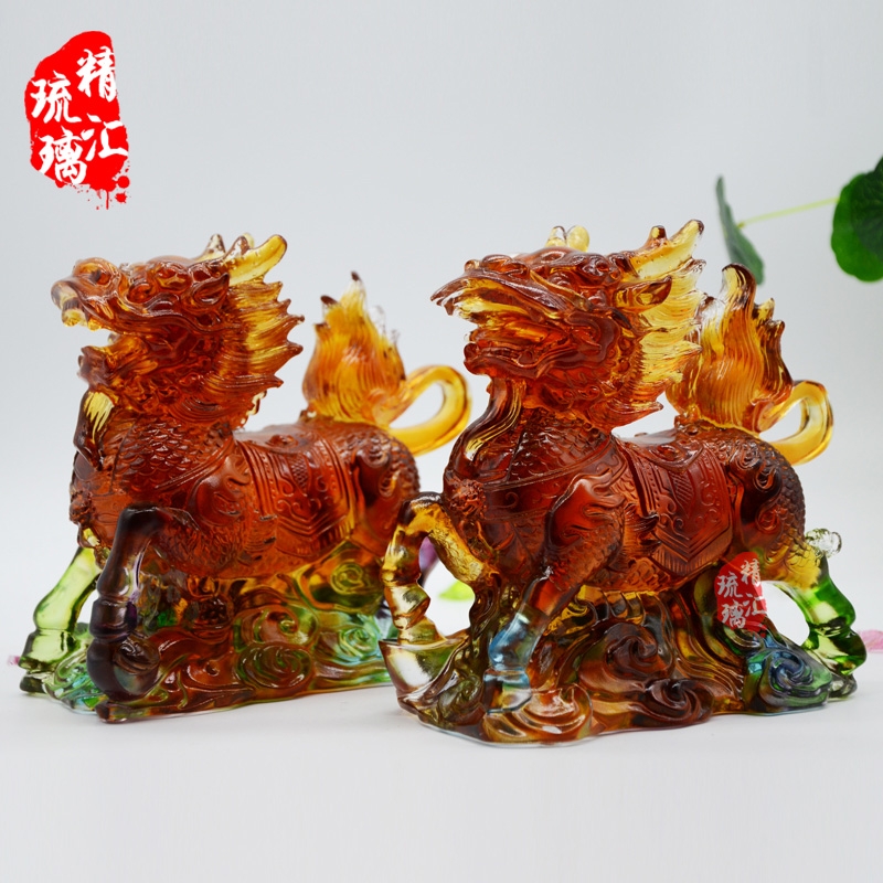 麒麟琉璃擺件紀(jì)念品，招財納福琉璃紀(jì)念品 保險公司禮品