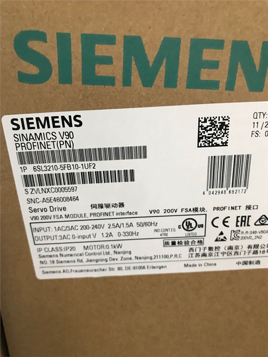 6SL3210-5FB10-1UA2 西門子 V90 0.1KW 驅(qū)動器 現(xiàn)貨供應(yīng)