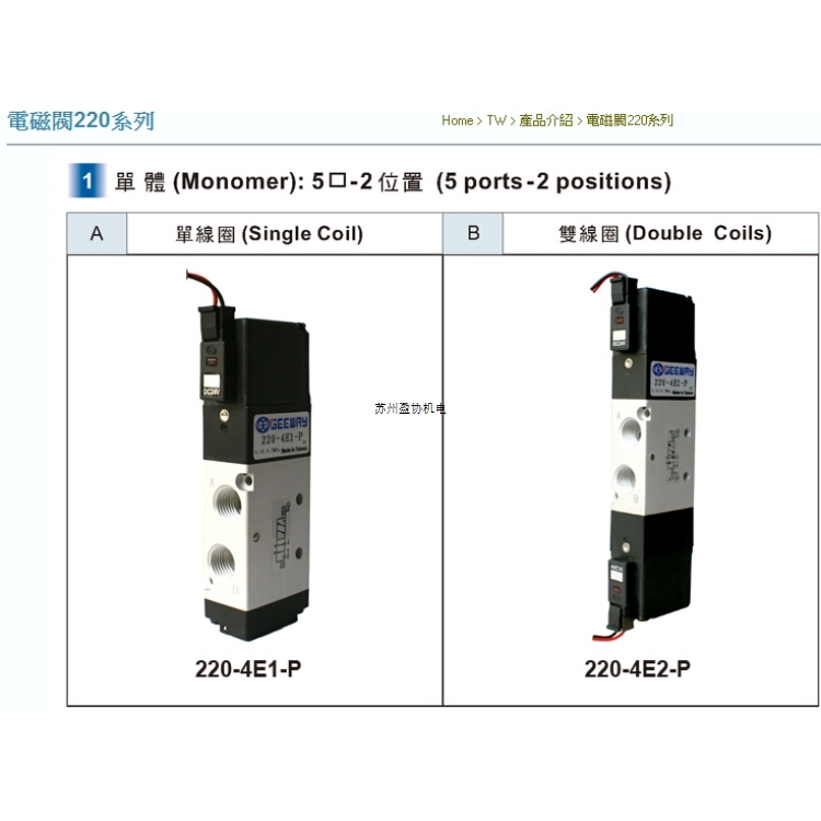 臺(tái)灣GEEWAY奇暐電磁閥220-4E1-P-DC24