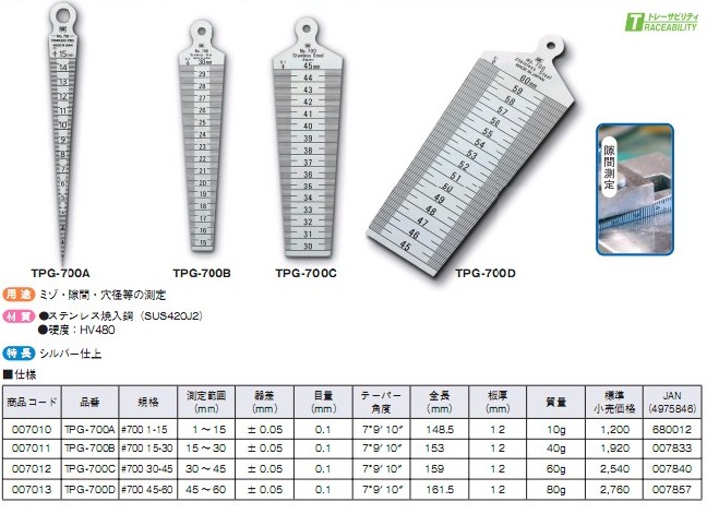 （現(xiàn)貨）供應(yīng)錐形孔徑尺.間隙孔徑尺.700A B C D