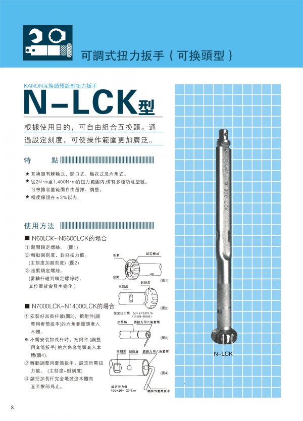 KANON日本中村可調(diào)式扭力扳手（可換頭型）N-LCK型