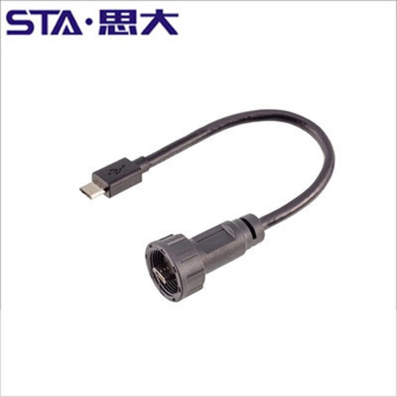 防水IP67延長母頭MicroUSB公對公成型直式插頭圓頭防水線面板線