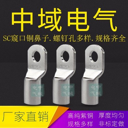 SC銅鼻子SC1.5-4\/5\/6至SC1000銅線(xiàn)鼻子窺口銅接線(xiàn)端子中域電氣