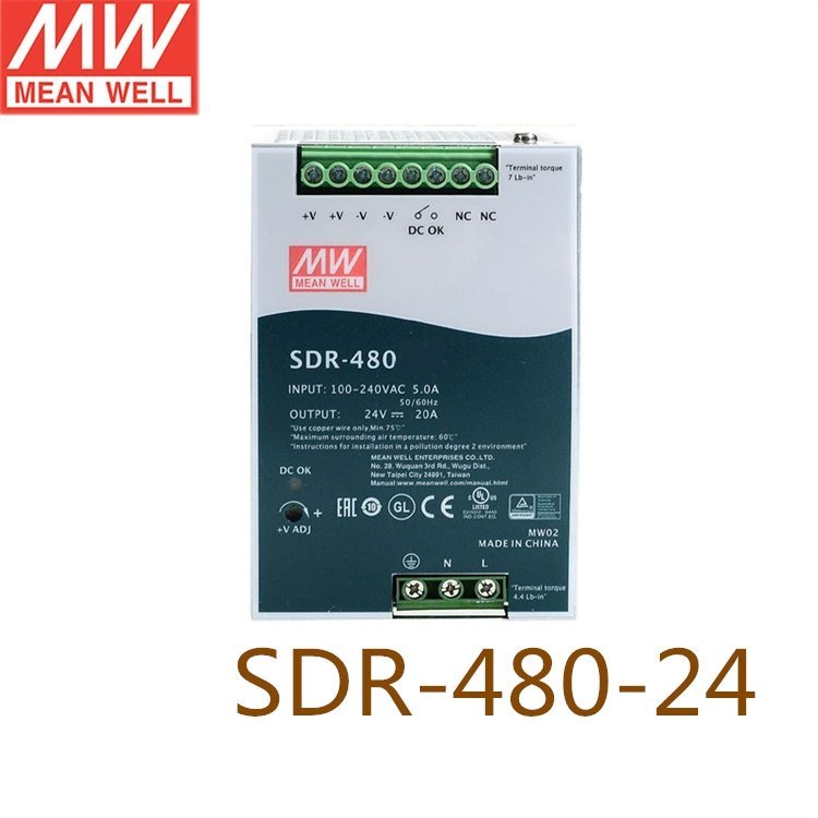 SDR-480-24480W單組輸出PFC調(diào)節(jié)DIN導(dǎo)軌明緯開關(guān)電源