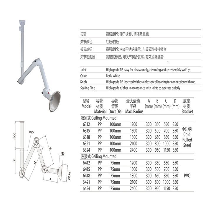 德宏萬向抽氣罩臺雄SAN-6312實驗室萬向排氣罩艾灸排煙抽氣罩