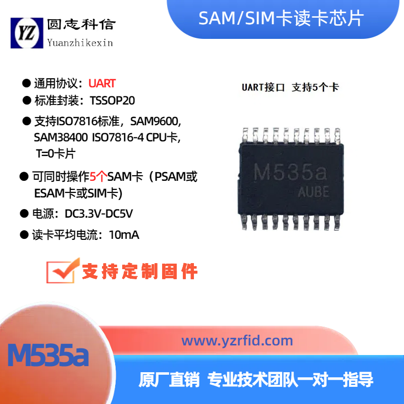 圓志科信7816協(xié)議SAM卡讀寫芯片M535aUART接口