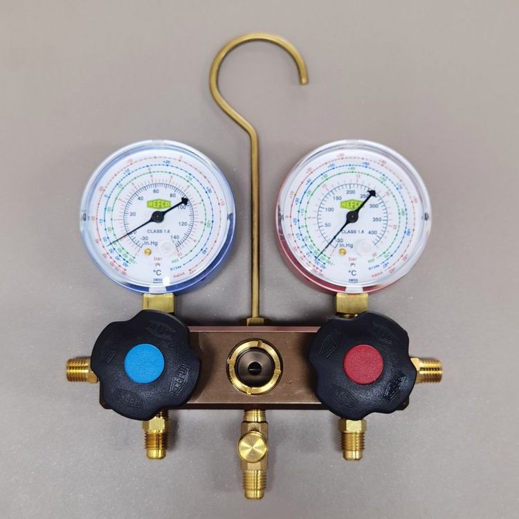 原裝瑞士REFCO威科R410A復合雙頭空調(diào)加氟壓力表組加液冷媒加氟表