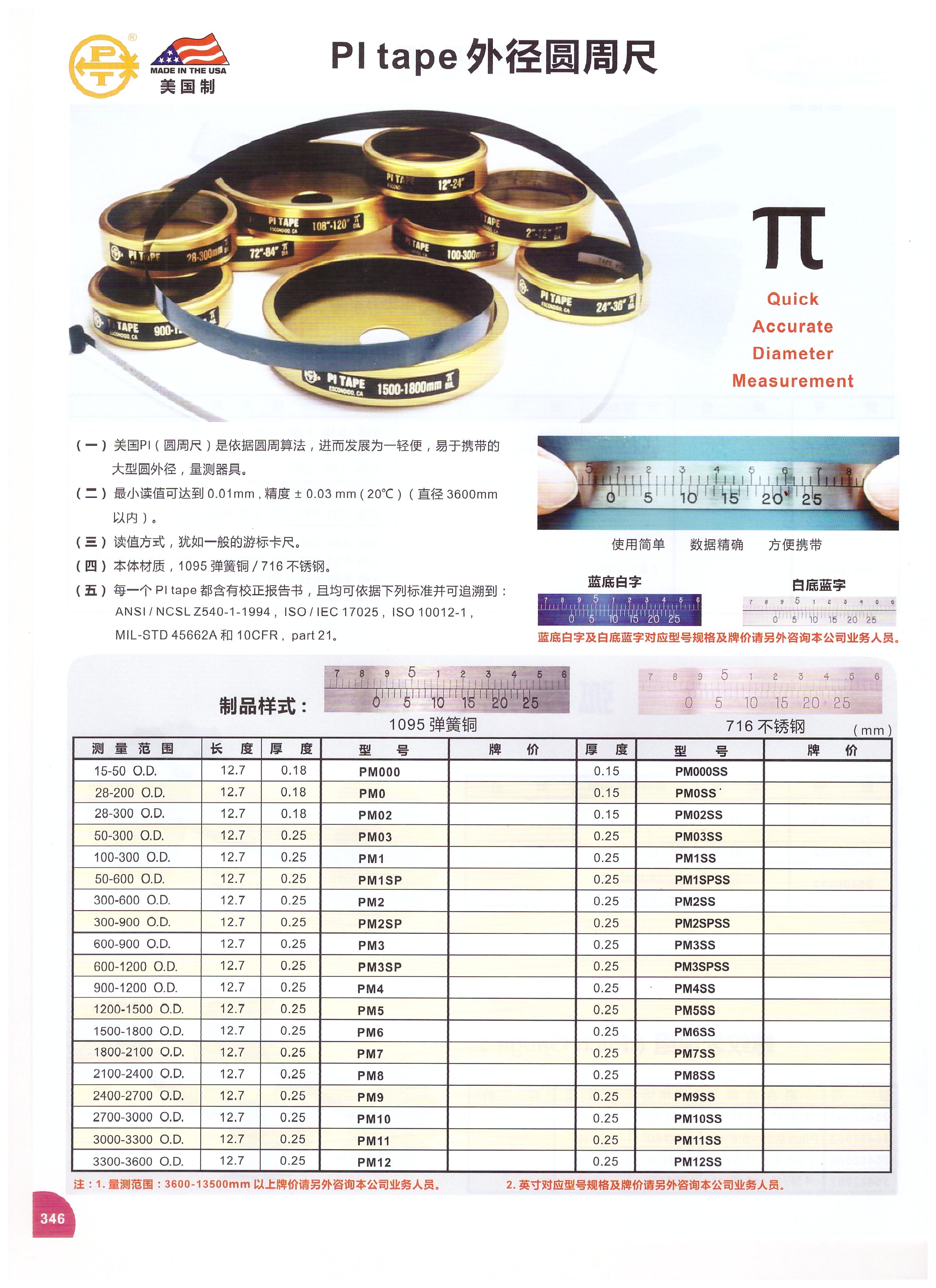 批發(fā)零售美國(guó)產(chǎn)PITAPE直徑圓周尺PM1SS國(guó)內(nèi)代理商之一