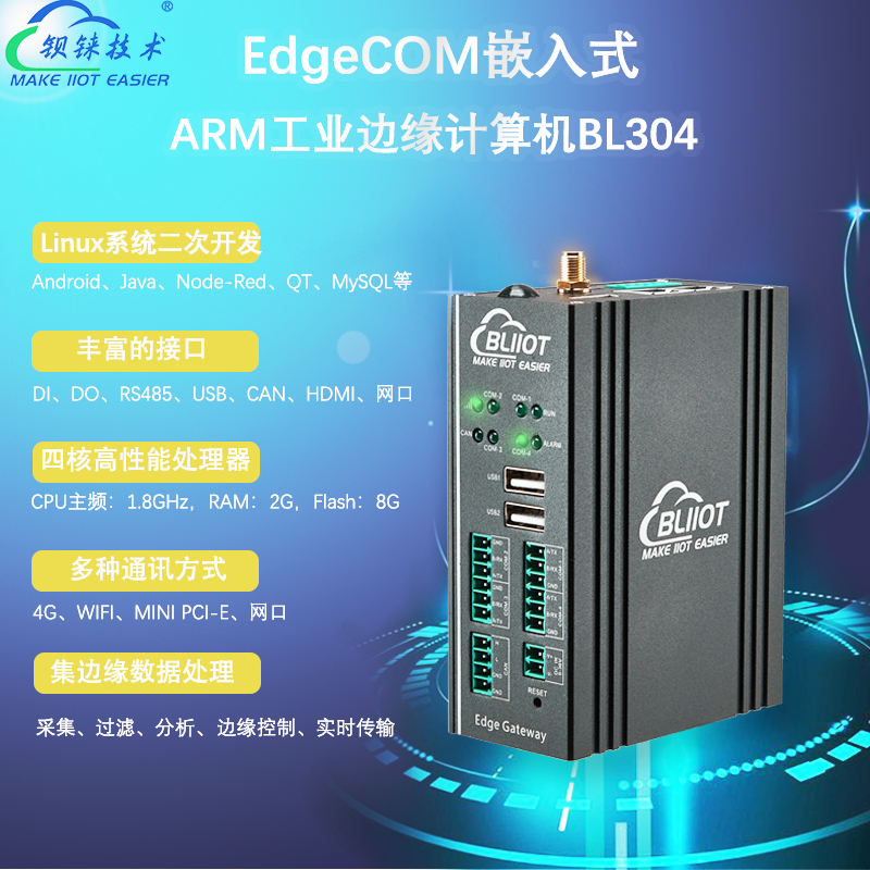 鋇錸技術4G四核64位Linux嵌入式電腦ARM邊緣計算機BL304