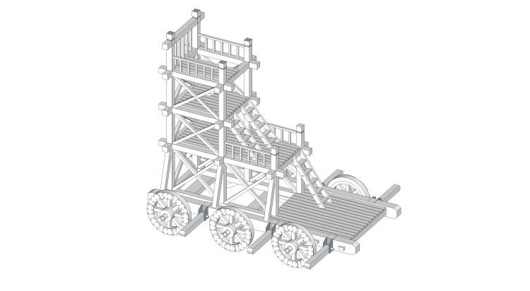 中裕木業(yè)古代云梯車攻城器械古戰(zhàn)車?yán)夏窘呈止ご蛟旃艖?zhàn)場景