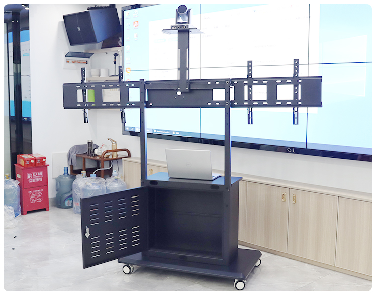 雙屏42\/50\/55\/60\/65寸電視移動(dòng)架左右拼接液晶屏落地推車(chē)帶主機(jī)柜
