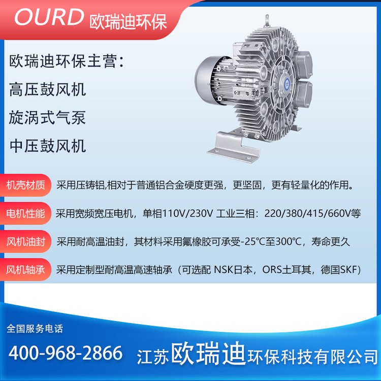 0.55KW曝氣風機HRB-210-H1無油免維護氣泵污水曝氣高壓鼓風機